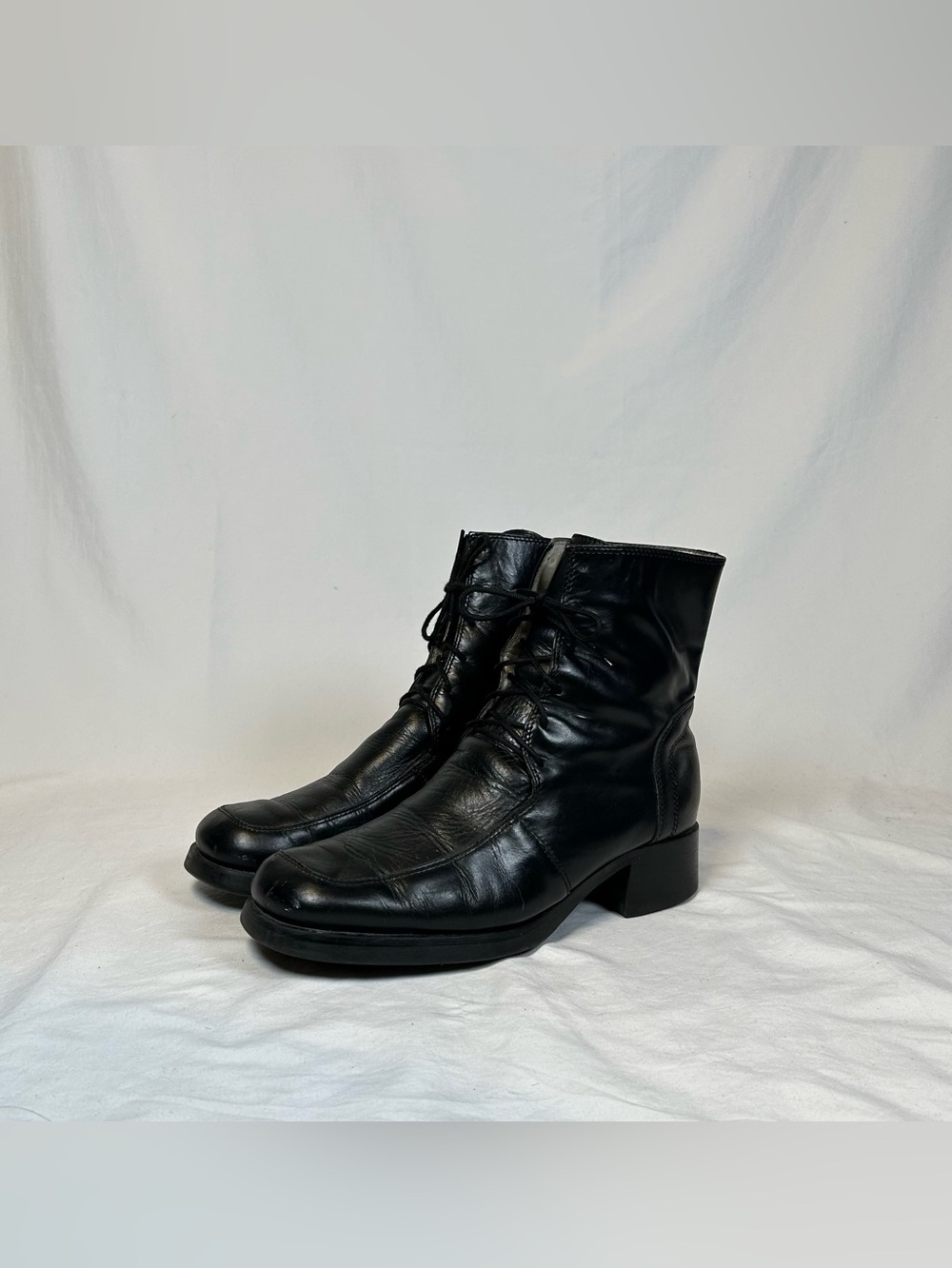 Velez Black Genuine Leather Lace Up Booties Ankle Boots~9~